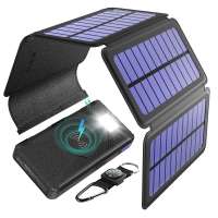 Foldable solar panels waterproof external backup battery portable Qi wireless charger 16000mAh powerbank